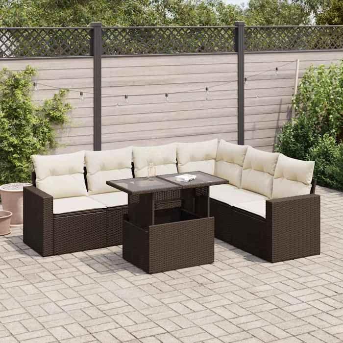 VidaXL Garden Furniture Set with Cushions 7 Pcs Brown Braided Resin 3326334