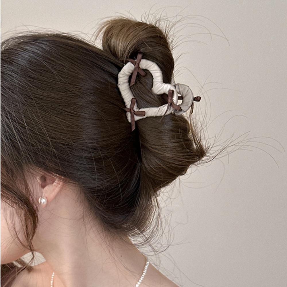 

Cloth Heart Shark Clip Love Back of Head Grab Clip 3 Colors Bow Hair Claw Work