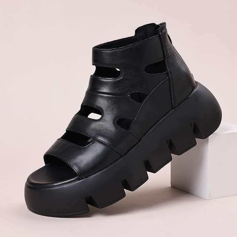 Spring and summer new platform women's shoes European and American retro ethnic style fish mouth hollow hole Roman mother sandals