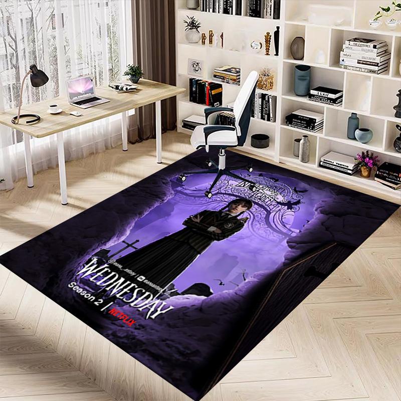 1pz Nevermore Academy Ufficio Domestico di Mercoledì, Tappetino da Pavimento Durevole in Poliestere con Facile, Decorazione per Ufficio, Stile Urbano, Supporto Antiscivolo, Tessuto di Alta Qualità