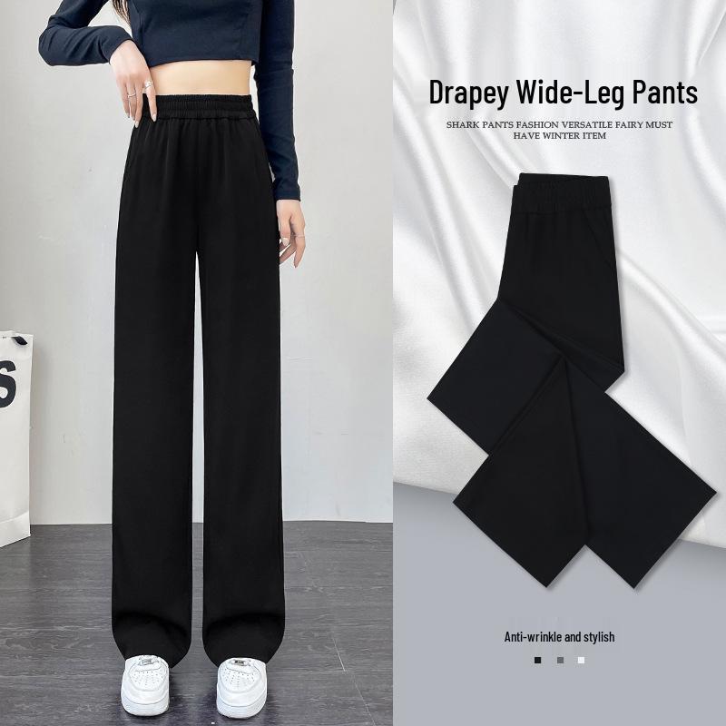 

Women s High Waist Wide Leg Black Suit Pants - Autumn/Winter Style, Petite, Narrow Fit Elastic Waist Regular: for height 158-165CM