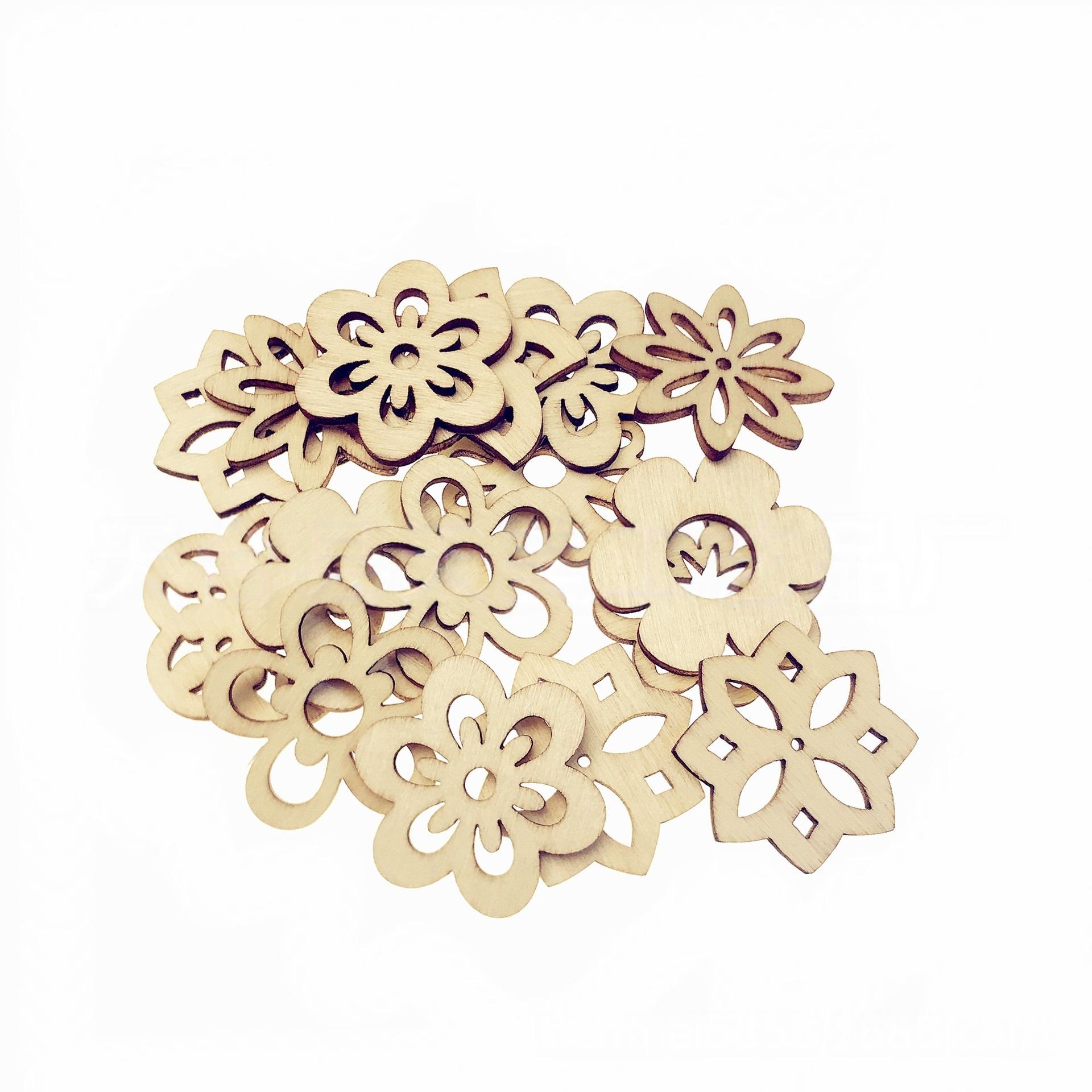 

50pcs Unfinished Wood Pieces Hollow Wooden Art Decor Vintage Embellishments Decorative Accessories for Scrapbooking Crafts 25-35mm
