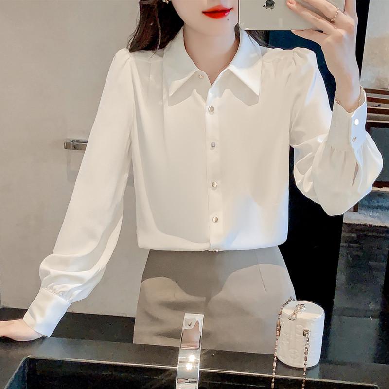 2025 Spring Women's Acetate Long Sleeve White Shirt - Professional, Elegant Design for Commuting