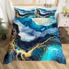 Blue Marble Duvet Cover, Geometric Comforter Cover Twin Queen Size Golden Stone Pattern Bedding Set Abstract Trippy Quilt Cover