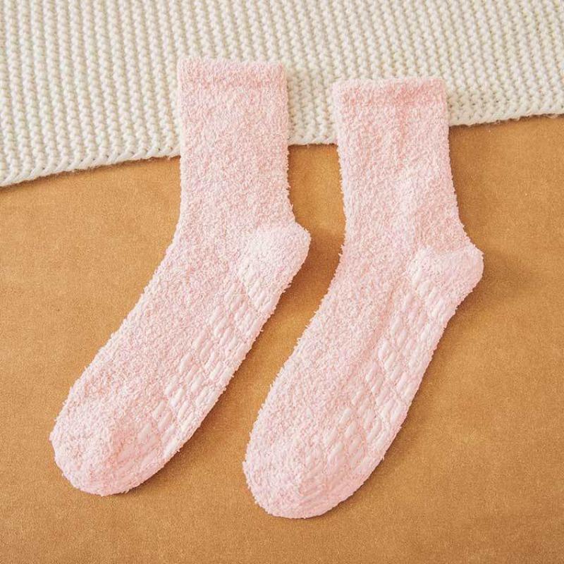 

Non-shedding Coral Fleece Socks - Women s Solid Color Anti-slip Adhesive Socks for Winter and Autumn Warmth - Towel Half Fleece Floor Socks 1 pair