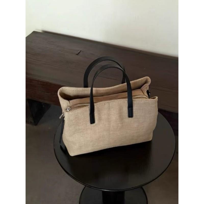 Womens 2026 Minimalist Linen-Style Faux Leather Tote Bag Shoulder Handbag Daily Use Neutral Beige Medium Size