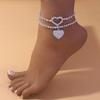 Exquisite Bling Rhinestone Double Heart Anklets for Women Hollow Out Foot Chain Trendy Summer Beach Jewelry Accessories