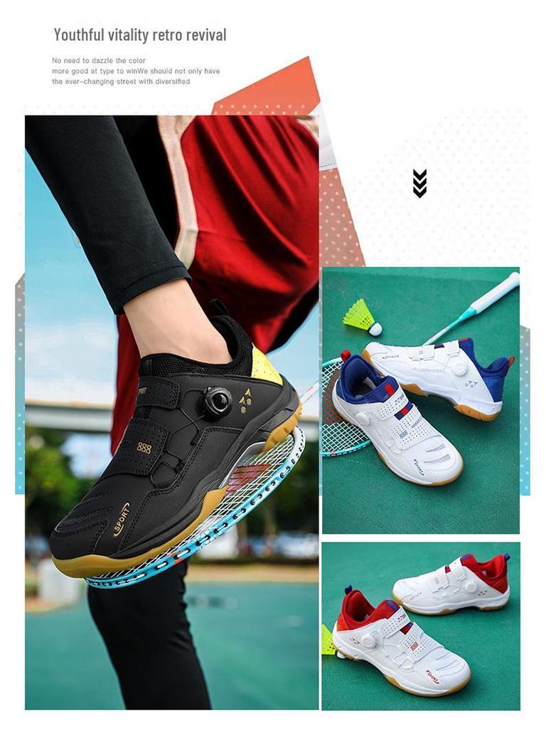 Men's Breathable Rotary Buckle Sports Shoes - Lightweight Casual Badminton and Tennis Trainers