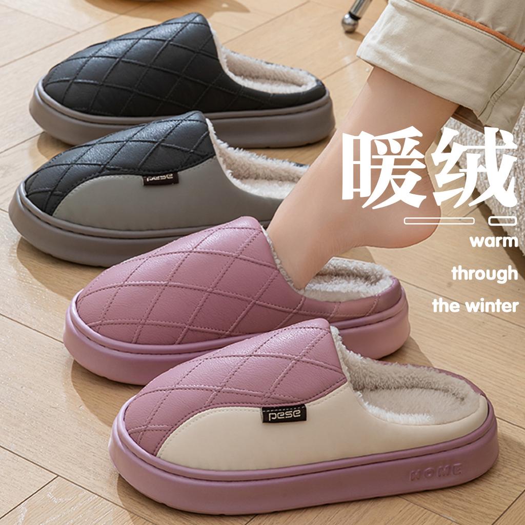 Waterproof cotton slippers winter 2025 new outdoor wear indoor home non-slip thick bottom couple cotton drag winter