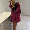 Elegant Women's Sequin Round Neck Patchwork Mesh Long Sleeve Short Skirt Dress