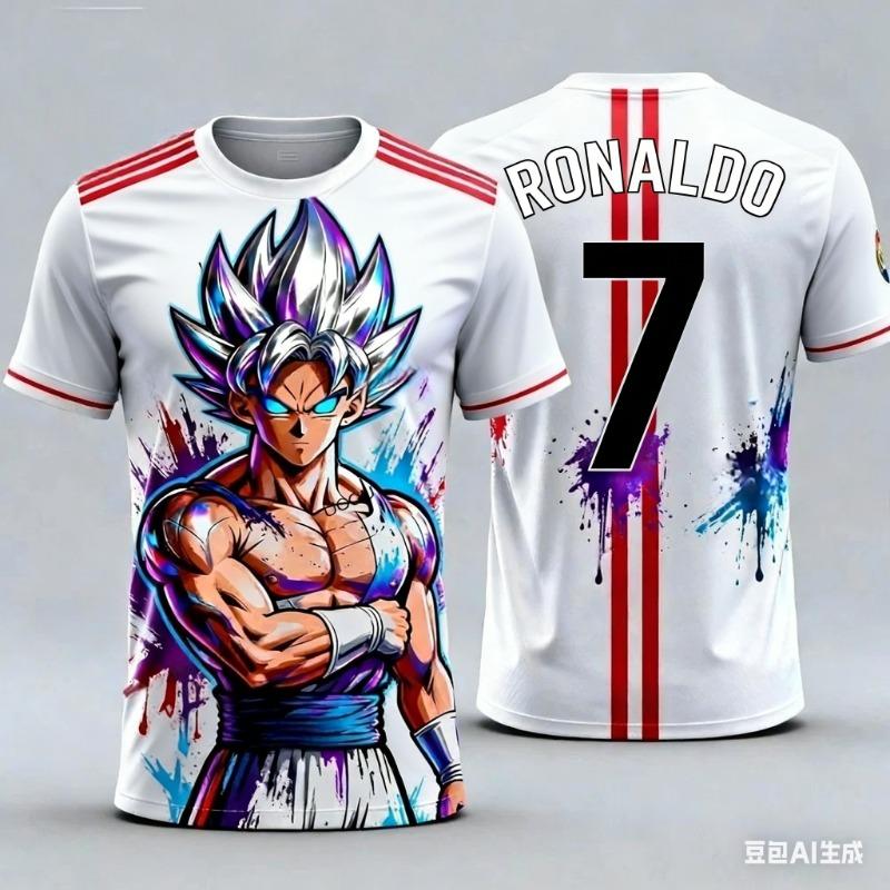 Super Saiyan Vegeta Ronaldo No.7 Anime Soccer Jersey For Kids Boys Girls Quick Dry Breathable Sports Short Sleeve Tops
