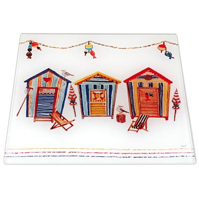 [R6771] - Mehrfarbiger Glasuntersetzer „Strandhütten“ - 20x20 cm