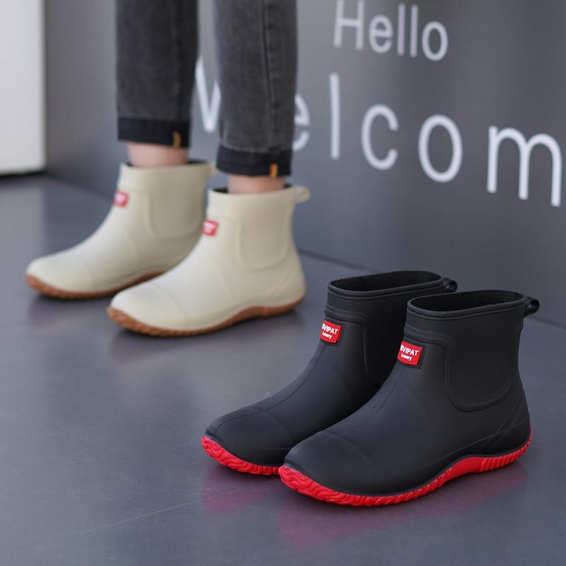 Fashion Rain Shoes Men's Short Tube Velvet Removable Four-season Comfortable Non-slip Kitchen Rubber Shoes Waterproof Car Wash Shoes Men
