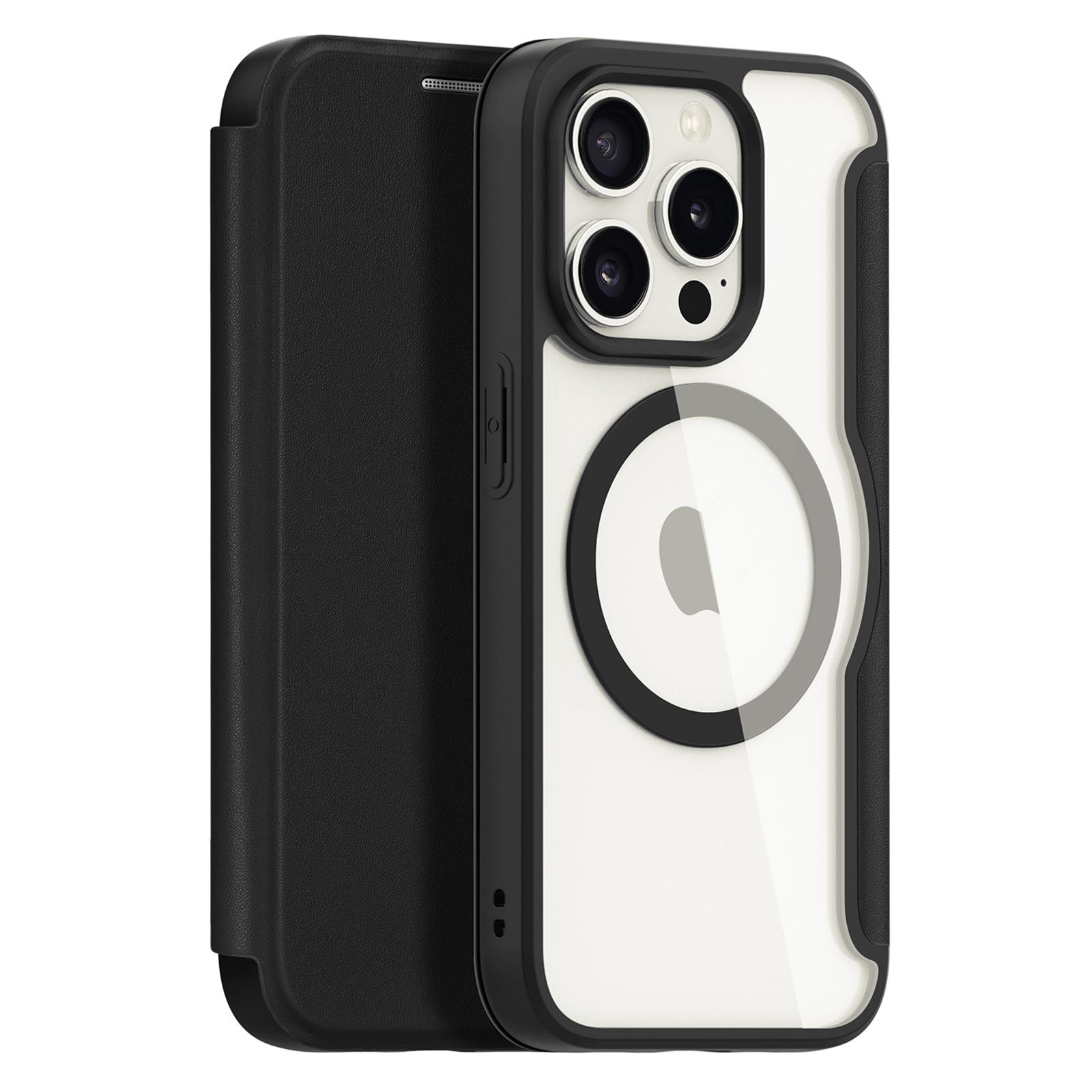 

For iPhone 15 Pro Leather Case DUX DUCIS Skin X Pro Series Flip Cover Compatible with MagSafe Black