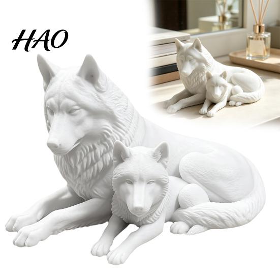 3D Printed Wolf Art Collectibles Figurine, Parent And Child Animal Statue, Modern Decorative Pieces for Study Display Minimalist Sculpture Living Room