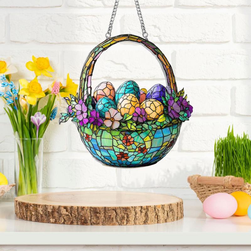 Easter Egg Basket Suncatchers Egg Basket Shape Acrylic Catcher With Metal Chain Multi-functional Egg Basket Garden Ornament For