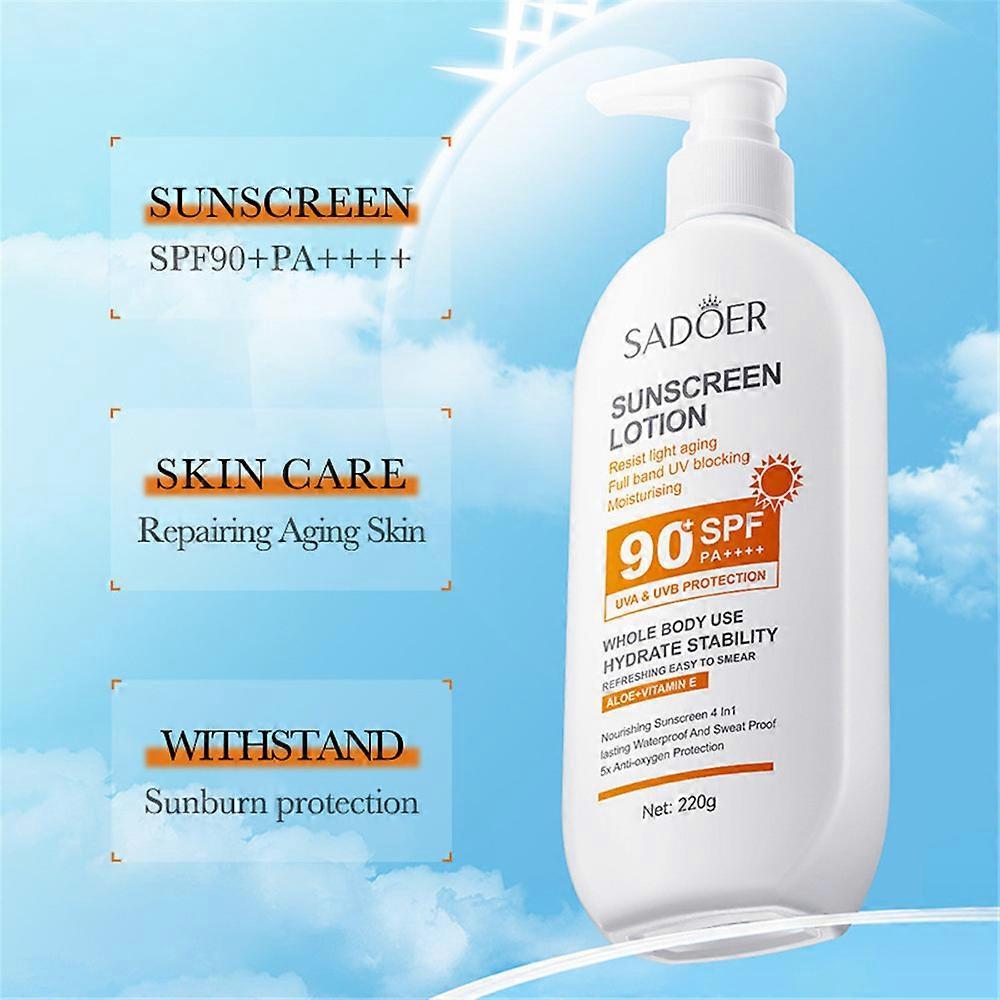 Crema solare anti-età, SPF 90+, lozione da 220 ml, impermeabile, biodegradabile, latte solare riparatore, rinfrescante e con protezione UV per corpo e viso.