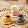 1Set 350ml Ceramic Coffee Chubby Mug Saucer Set Creative Cute Fat Handle Cup with Saucer for Office and Home Room Decor