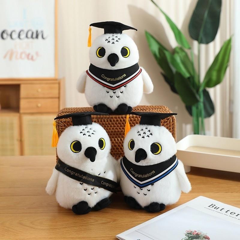 Plush Graduation Owl Toy  Doctoral Cap Embroidered Logo Academic Gift Keepsake