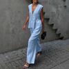 Women's Cotton V-neck Sleeveless Top Waistcoat Trousers Suit New Solid Colour Temperament Commuter Two-piece Suit