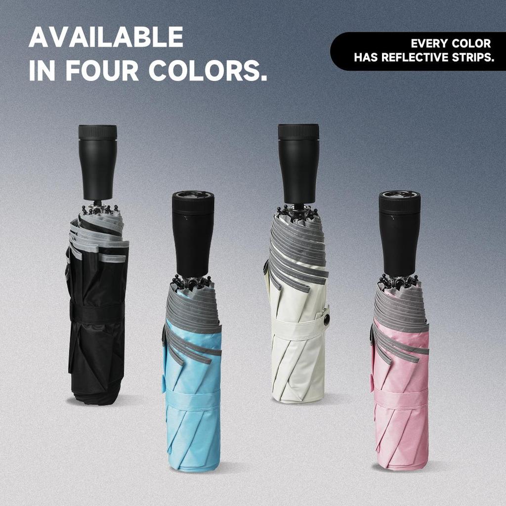 Guarda-sol à Prova de Vento e Chuva com Halo Refletor e Lâmpada Projetora LED à Noite, UPF50+, Guarda-chuva de Dobra Inversa, 8 Varetas Reforçadas.