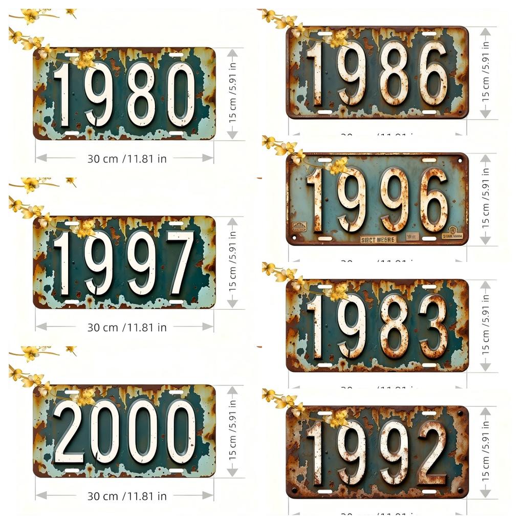 High Definition Metal Tin Sign Vintage Year Number License Plate Style Rustic Retro Wall Art Decor for Home Bar Garage
