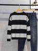 Men's Mink Velvet Sweater: High-End, Thick, Loose-Fit, Black & White Striped Knit for Autumn/Winter - Couple's Lazy Style
