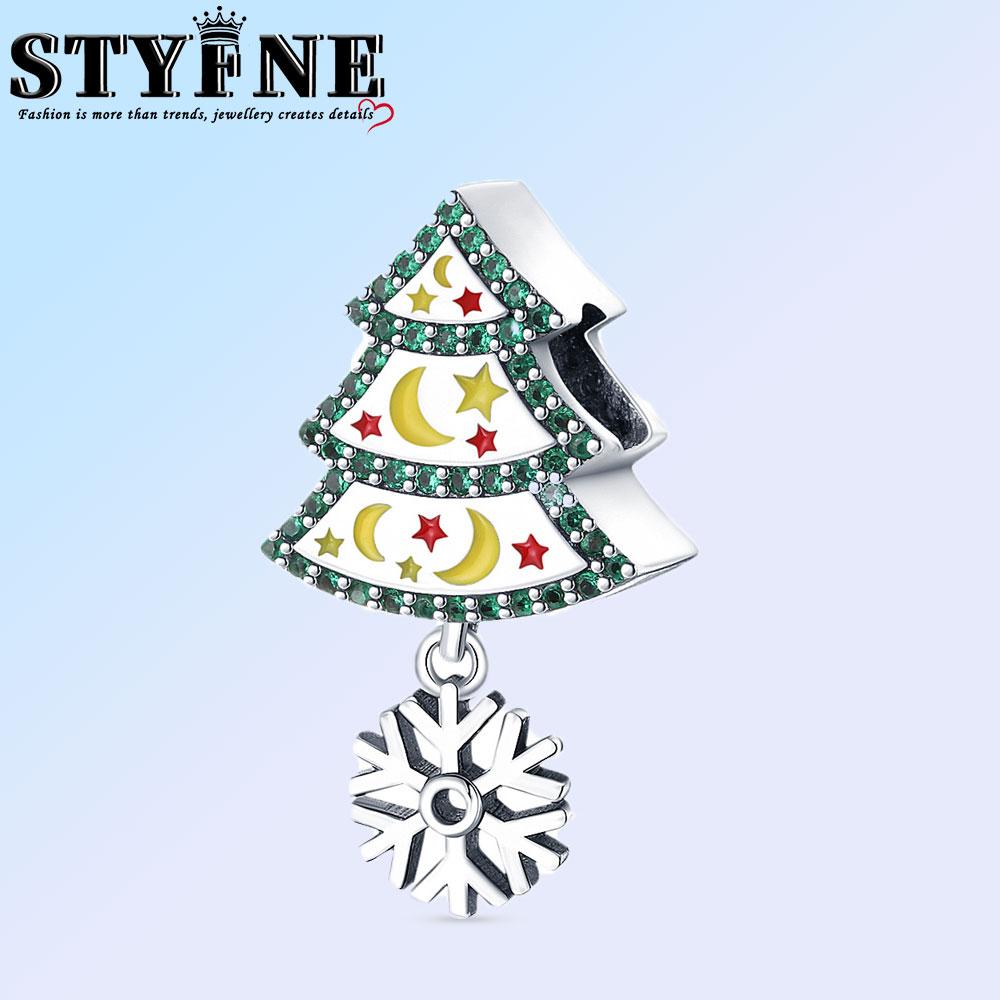 Copper Snowflake Christmas Tree Charms Beads Brand Bracelet Exquisite Diy Jewelry Making Women'S Gift