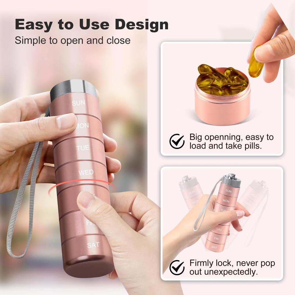 Portable Waterproof Pill Box Weekly Large Aluminum Case Container BPA Free 7 Day Daily Medicine Organizer Holder for Vitamin