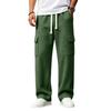 Men's Knit Cargo Pants Loose Fit Multi-Pocket Casual Pants with Drawstring Elastic Waist for Daily Wear