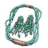Colar Bohemian Turquesa com Contas e Interruptor de Rosca Cobre com Borla de Diamante Conjunto Longo de Clipe de Orelha de Ombro