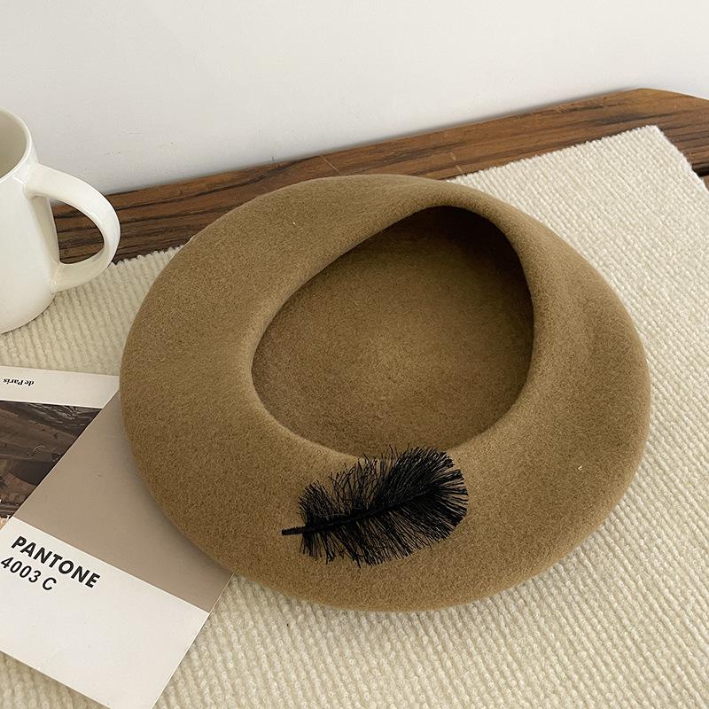 Beret Women's Autumn and Winter Korean Style Face Showing Small Woolen Bud Painter's Hat Japanese Style Large Head Circumference Hat