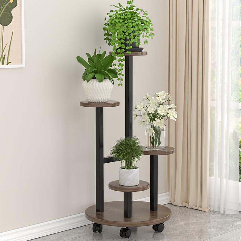 Shixun 5-Tier Steel Wood Flower & Storage Rack with Wheels