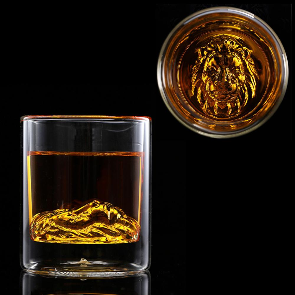 Mighty Male Lion Head Double Walled Whiskey Glass Creative Cocktail Cup Bar Wine Glasses Tumbler Drinkware Beer Mugs Barware