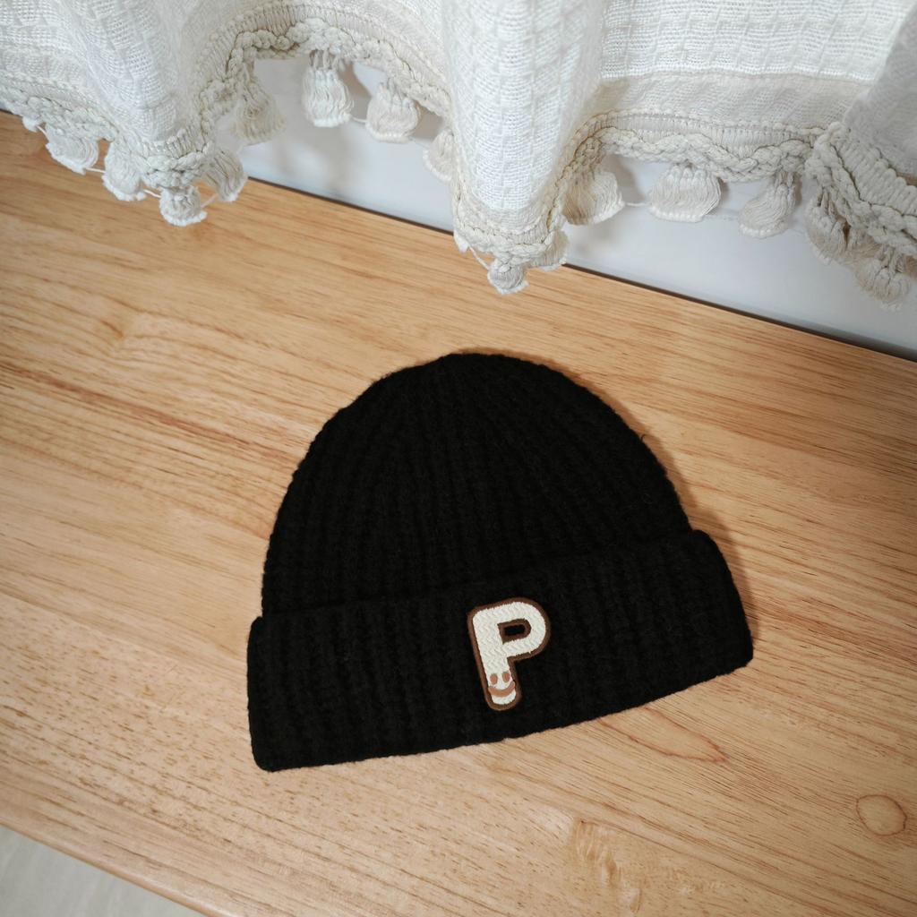 Korean Style Ins Style P Letter Hat Trendy and Fashionable Sweet and Cool Style Woolen Hat Solid Color Thickened Wool Blended Knitted Hat