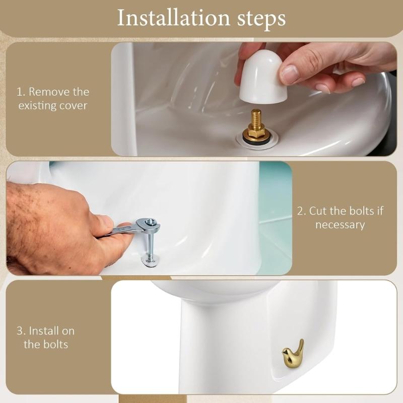 Gold Finish Ceramic Bird Toilet Bolt Covers ABS Backing Universal Motorhome Bath Accessories Secure Bolt Coverage Decora