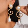 DIGADAGU Alloy Line Twist Imitation Pearl Dangle Earrings New Simple Retro Earrings Women's Party Zircon Accessories