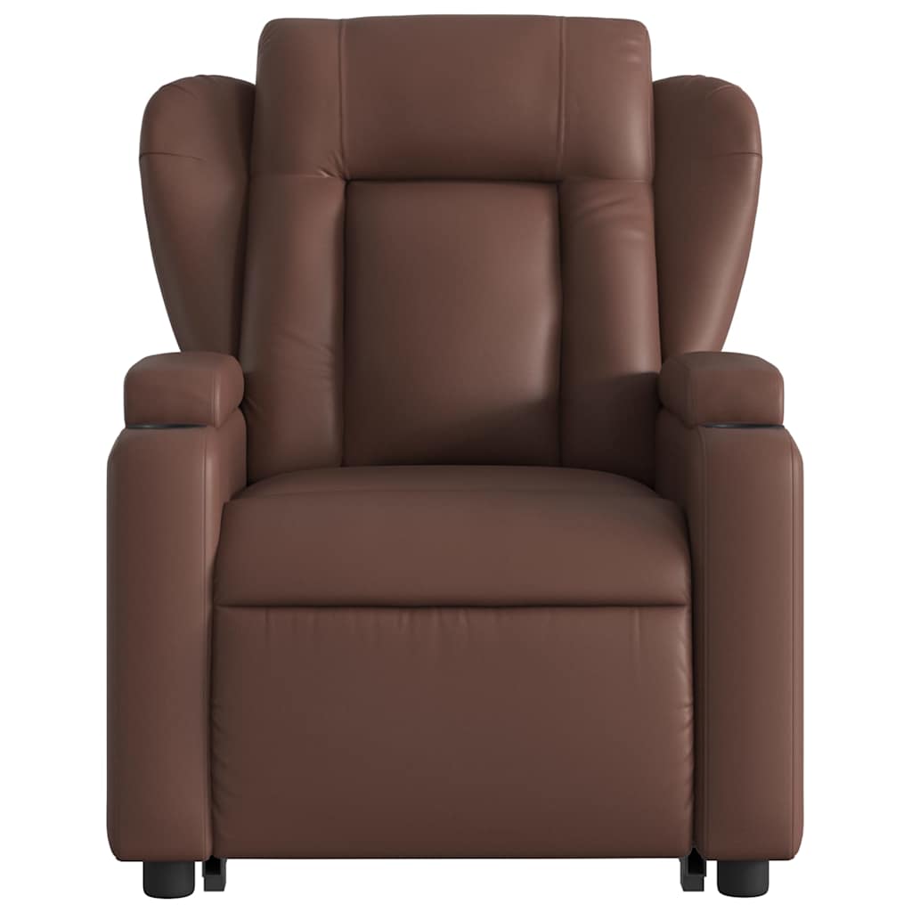 Electric Massage Recliner with Rising Function Brown Synthetic Leather
