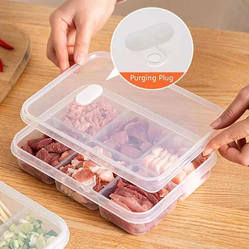 Transparent 4/6 Grids Storage Box Refrigerator Large Capacity Container Storage Box Frozen Meat Compartment Food Kitchen Tool
