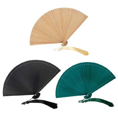 Summer Solid Color Small Bamboos Handheld Folding Fan with Tassels Cooling Essential Traditional Artistics Home Accent