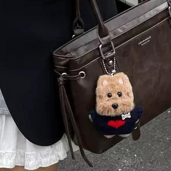 Adorable West Highland Terrier Plush Keychain Charm - Puppy Couple Cartoon Bag Pendant