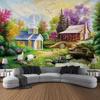 Dream Forest Cabin Oil Painting Wall Art Large Tapestry Mural Decoration Curtain Bedroom Living Room Home Decoration