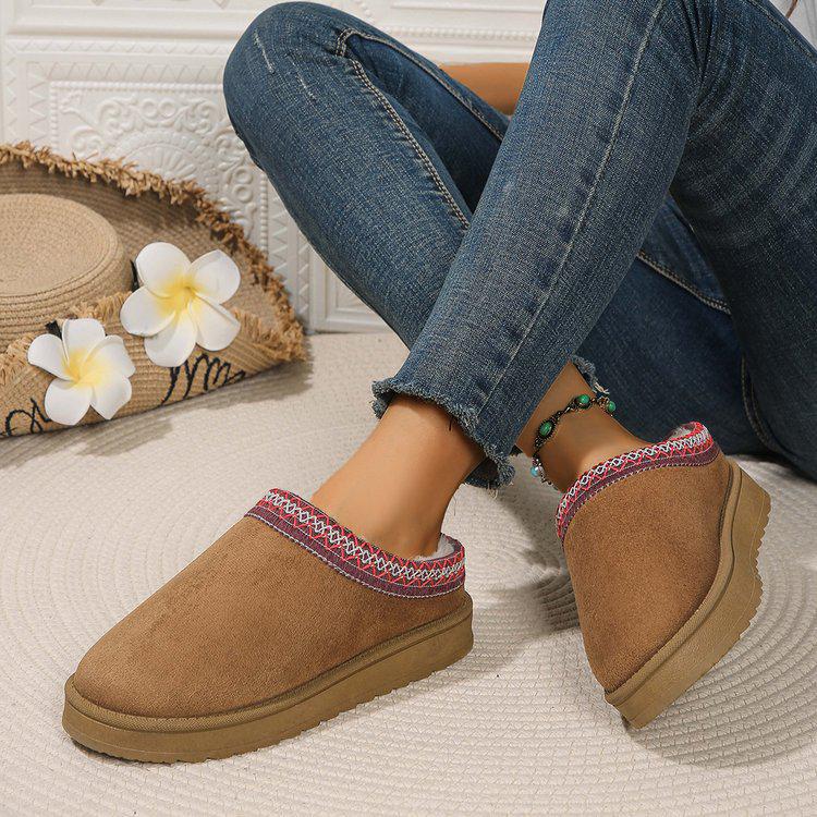 Ethnic Style Men's & Women's Flat Bottom Snow Boots - Plus Size, Round Toe, Warm Cotton Slippers