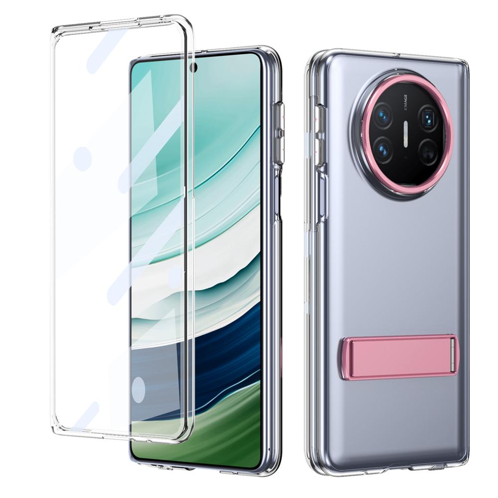KEYSION Transparent Case for Huawei Mate X6 X5 X3 Hard PC Metal Kickstand Shockproof Phone Cover with Glass Screen Protector