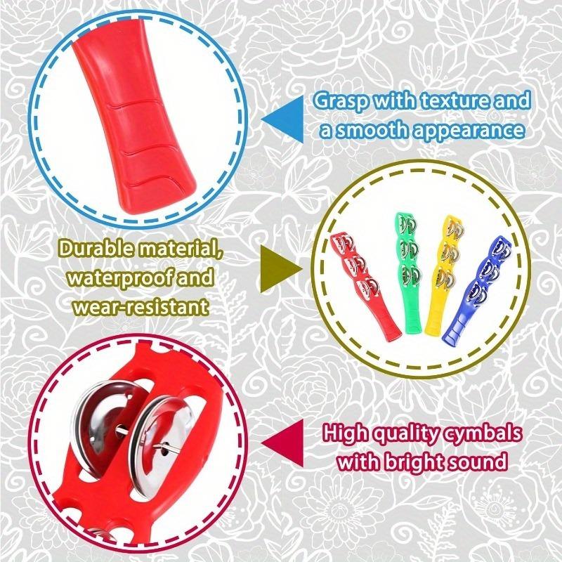 4pcs Plastic Jingle Bells Stick Tambourine Colorful PVC Musical Instrument Metallic Bells for KTV Latin Parties Home Music Play
