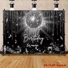 Custom Happy Birthday Disco Party Background, Black Silver Glitter Disco Ball Banner for Retro Birthday Nights