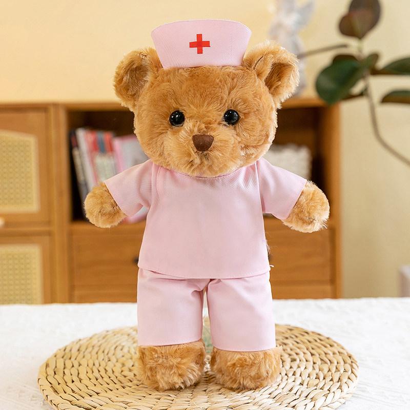 30cm Cute Soft Nurse Teddy Bear Plush Stuffed Doll Pink Uniform White Angel Nurse Little Bear Doll Doctor Little Bear Toy Gift