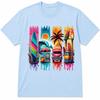 Camiseta Gráfica Retro Tropical de Surf – Camiseta Colorida de Vacaciones en la Playa de Verano para Hombres y Mujeres