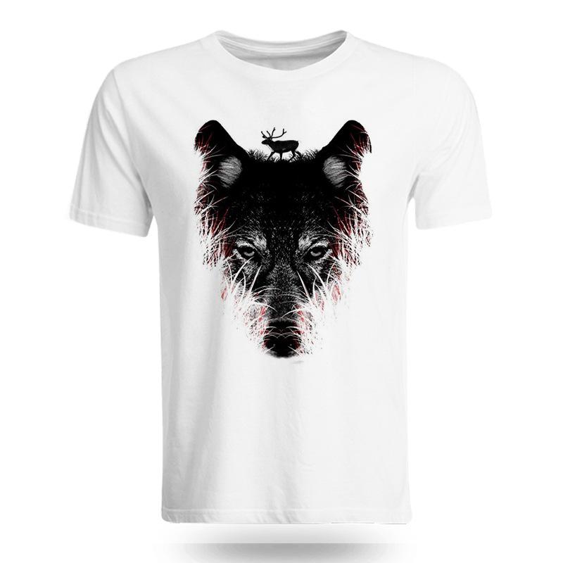 

Летняя мужская футболка большого размера с коротким рукавом, пуловер, круглый вырез, топ с 3D цифровой печатью волка 6XL
