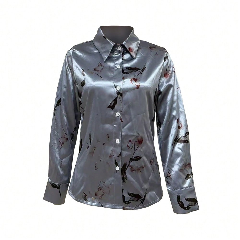 Floral Print Button Down Long Sleeve Shirt, Suitable For Dates, Holidays, Everyday, Birthday Parties, Singles Parties, Travel, Spring/Autumn Vacation